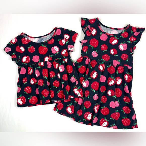 THE CHILDRENS PLACE Girls Lot Apple Print Dress & Tunic 3T School Cottagecore - Picture 1 of 11